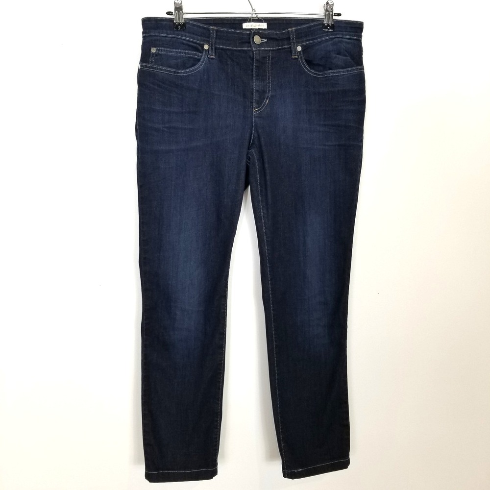 Eileen Fisher Women Jeans Sz 10 Navy Denim Straight Mid Rise Classic Ankle